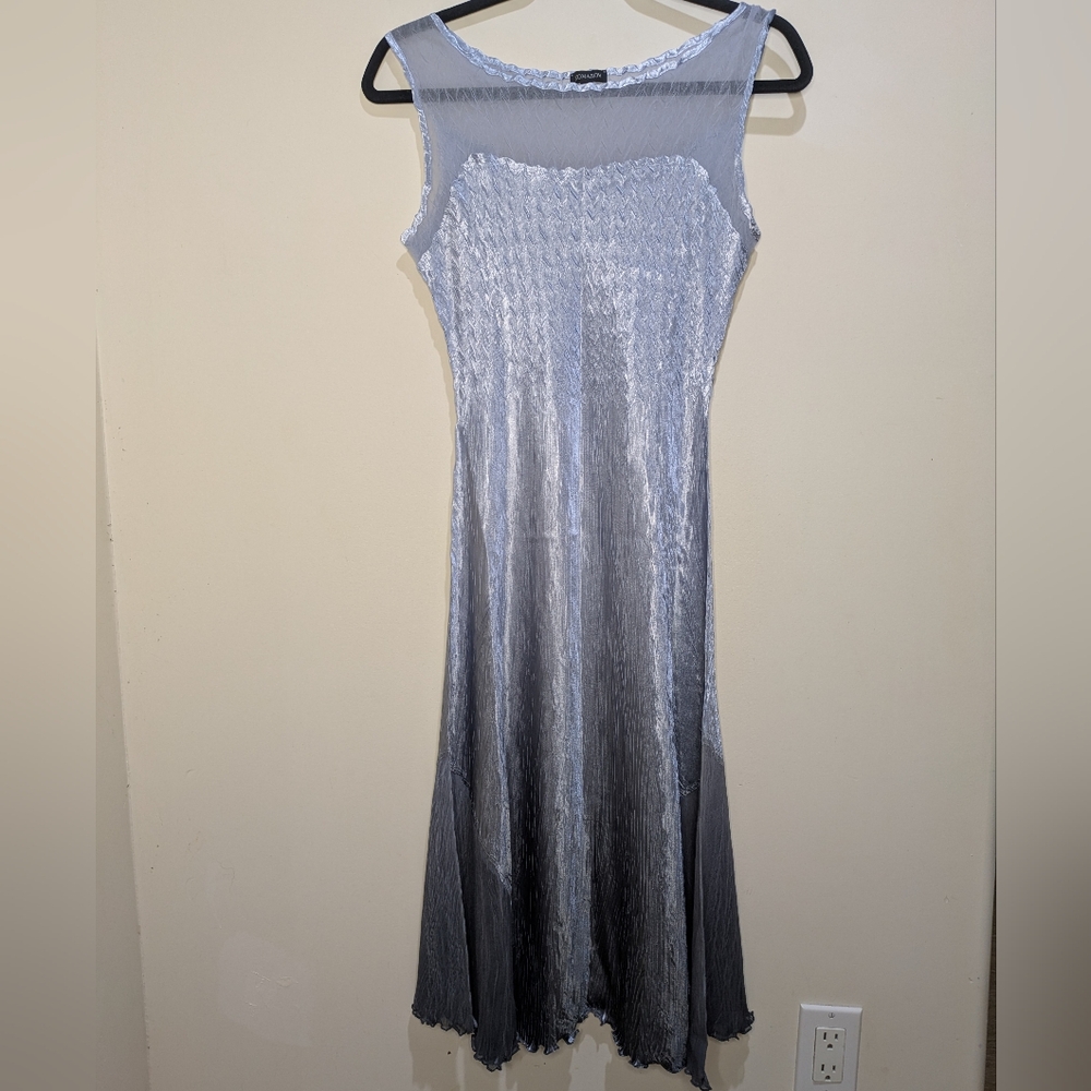 Komarov Pleated Satin Mesh Ombre Ruffle Chiffon Evening Dress Purple Size Small